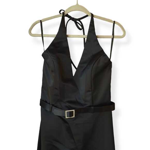 Scott McClintock Open Back Formal Long Dress Black Gown Size 8 Rhinestone Belt - Picture 2 of 9